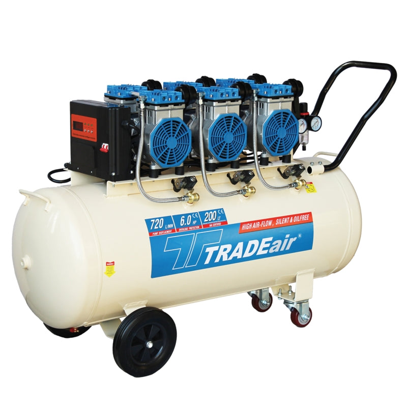 TRADEair 200L Air Compressor, Silent & Oil-Free, 4.5kW/6HP, 220V/50Hz | MCFRC257