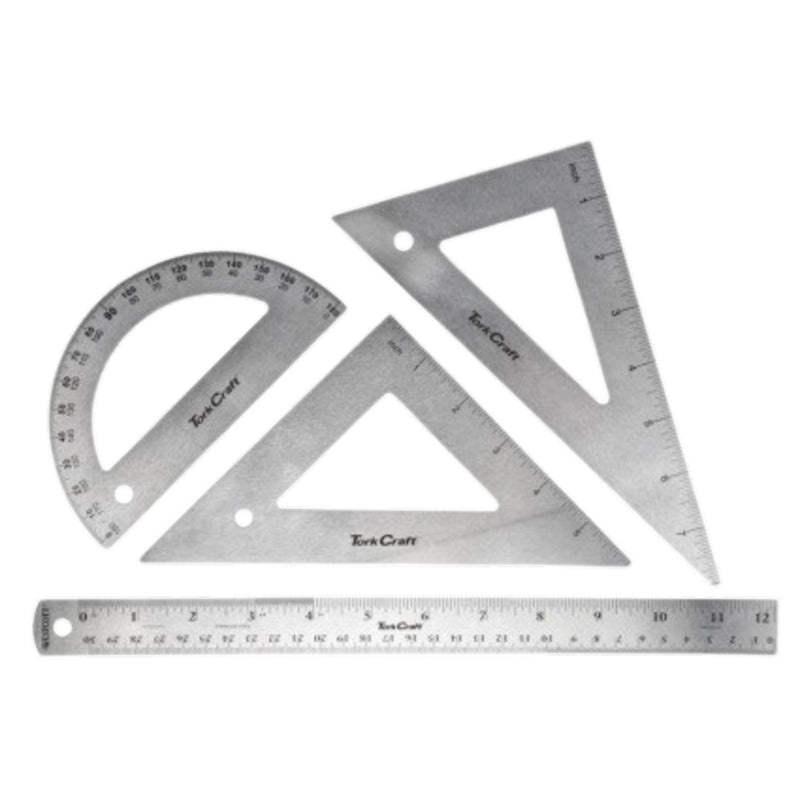 Tork Craft 4 Piece Protractor, Ruler & 2 x Triangle Set | ME04800