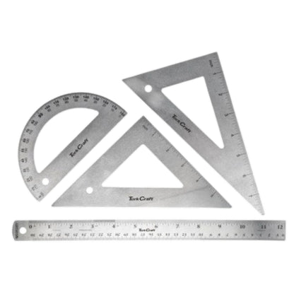 Tork Craft 4 Piece Protractor, Ruler & 2 x Triangle Set | ME04800