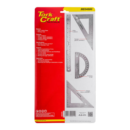 Tork Craft 4 Piece Protractor, Ruler & 2 x Triangle Set | ME04800