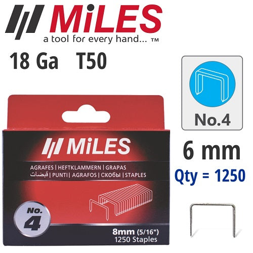 Miles 1250Pcs Galv Staples T50 18Ga 6mm #4