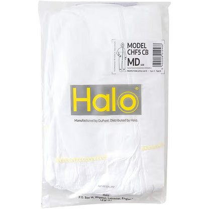Halo Disposable Micro-Porous Hooded Coveralls, Type 5/6, White, Medium | HAL9623831B