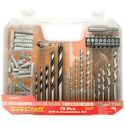 Tork Craft 70Pc Drill Bit & Accessory Set in Plastic Carry Case | NR06070