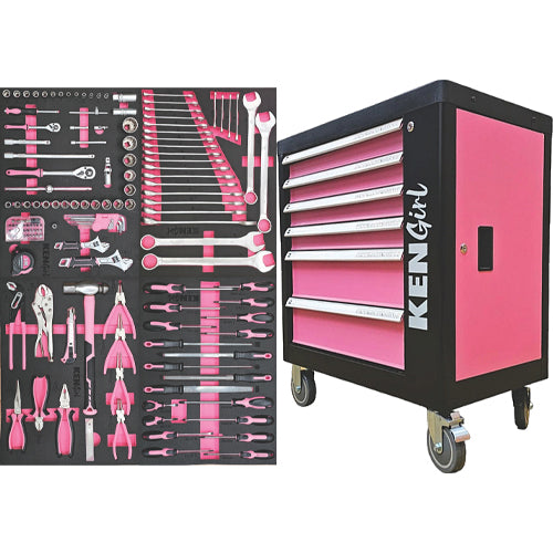 KENGUY 155Pc 6-Drawer Roller Cabinet Tool Kit (Pink & Black) | OSO5950054Z