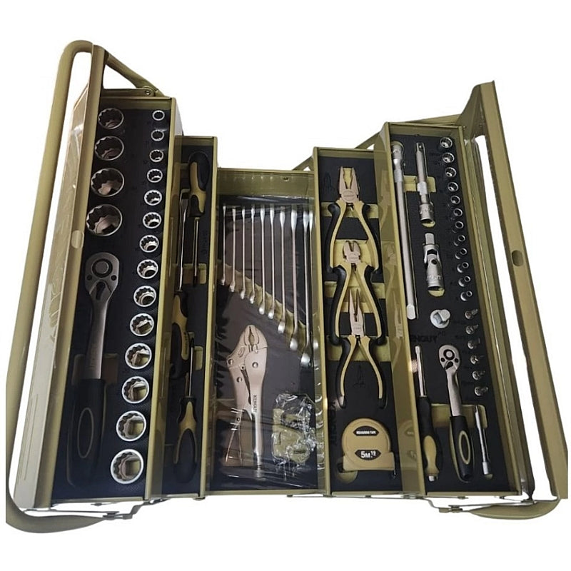 KENGUY 76Pc 5-Tray Cantilever Toolbox Kit (Khaki & Black) | OSO5950056B
