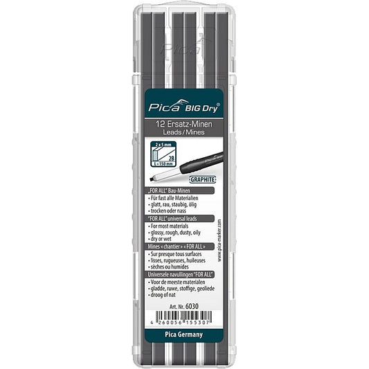 Pica Big Dry 12Pc For All Universal Refill Leads, Graphite 2B | 6030