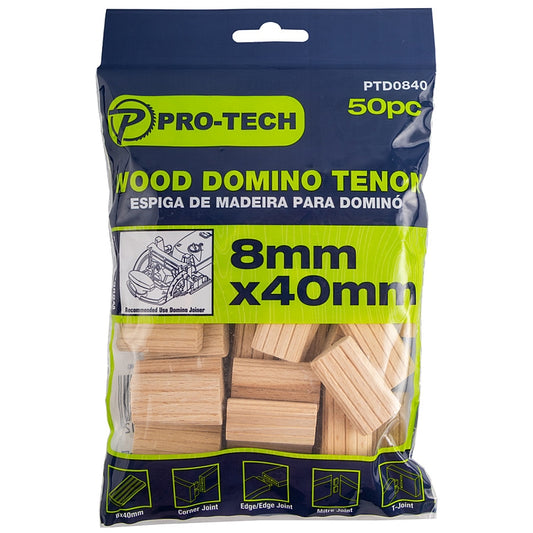 Pro-Tech 50Pc Beech Wood Domino Tenon 8 x 40mm | PTD0840