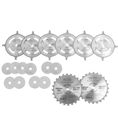 Pro-Tech 18Pc TCT Dado Blade Set, 203MM X B15.88MM X 3.5MM - 24T | PTDS203