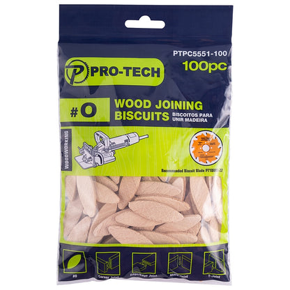 Pro-Tech 100Pc Wood Joining Biscuits 4.0 x 15.0mm, #0 | PTPC5551-100