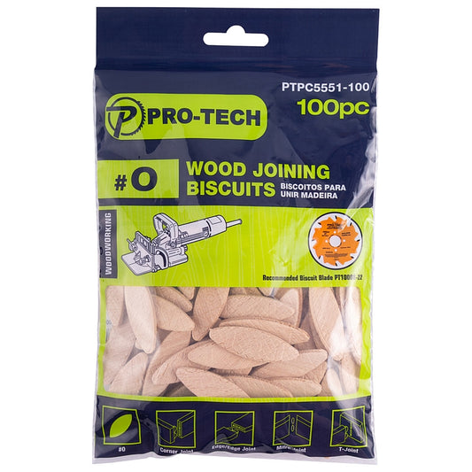 Pro-Tech 100Pc Wood Joining Biscuits 4.0 x 15.0mm, #0 | PTPC5551-100