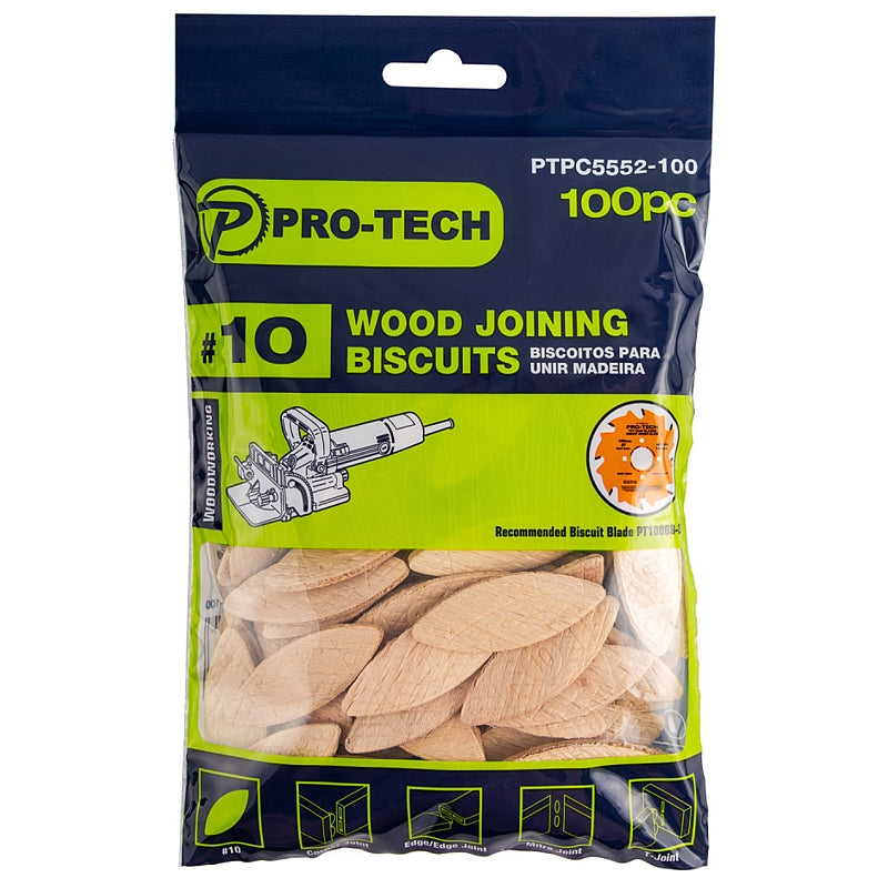 Pro-Tech 100Pc Wood Joining Biscuits 4.0 x 20.0mm, #10 | PTPC5552-100
