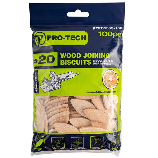 Pro-Tech 100Pc Wood Joining Biscuits 4.0 x 23.0mm, #20 | PTPC5553-100