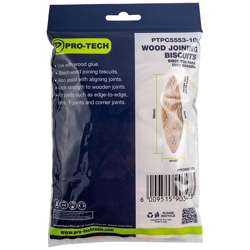Pro-Tech 100Pc Wood Joining Biscuits 4.0 x 23.0mm, #20 | PTPC5553-100