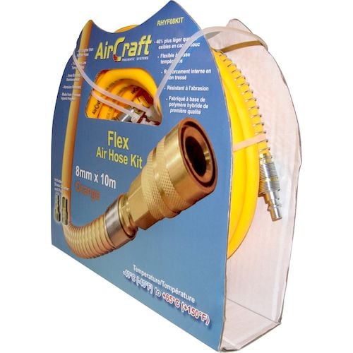 Flex air hose kit 8mm x 10m orange  w/quick coupler & connector yohkon(RHYF08KIT)