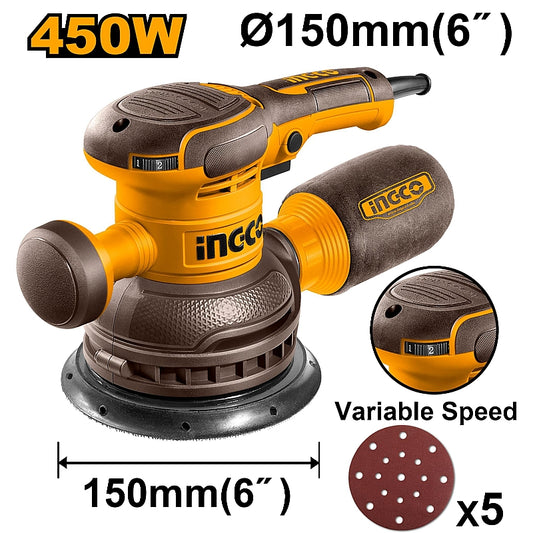 Ingco Random Orbital Sander 150mm, 450W | RS4516