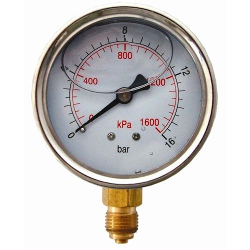 Press. gauge 63mm glycerine 1/4' bot. fit metal case 0-16bar 0-1600kpa(SD63BG)