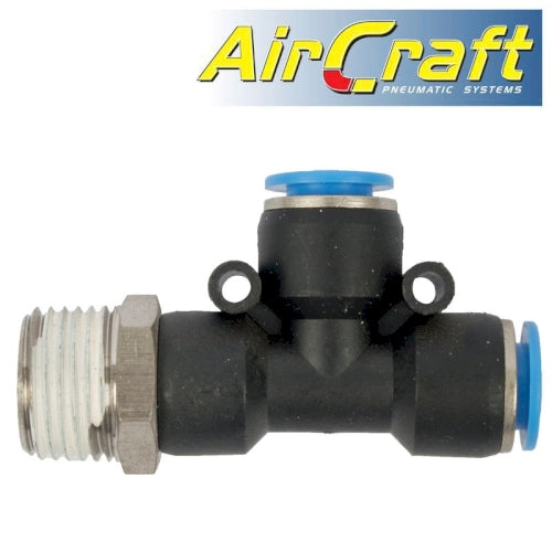 Pu hose fitting tee 10mm x 10mm x 1/2'm