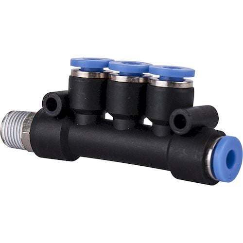 Pu hose fitting manifold 4 x 4mm port x 1/8'm(SG APKD04-01)