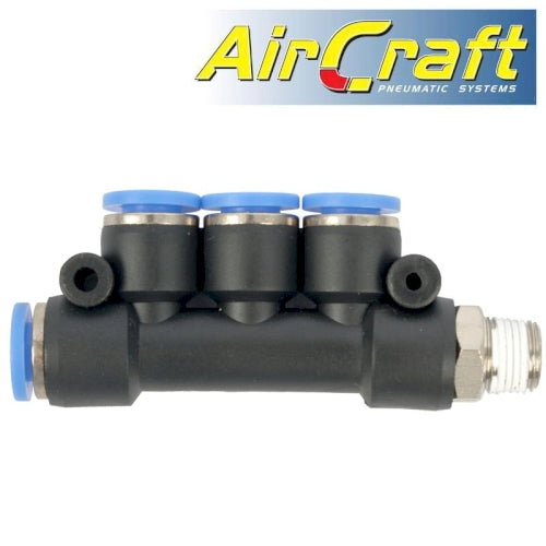 Pu hose fitting manifold 4 x 6mm port x 1/8'm