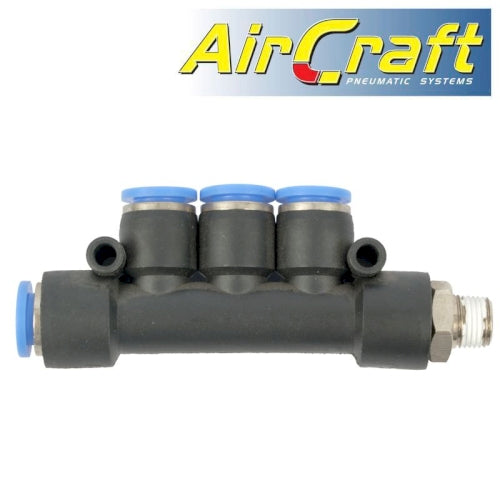 Pu hose fitting manifold 4 x 8mm port x 1/8'm