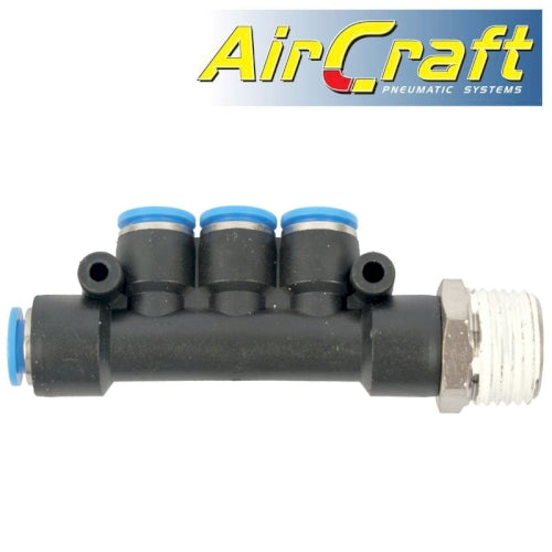 Pu hose fitting manifold 4 x 8mm port x 1/4'm