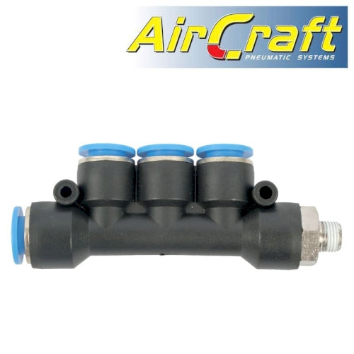 Pu hose fitting manifold 4 x 10mm port x 1/8'm