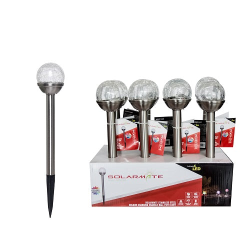 SOLARMATE 8/Pk S/S Solar Colour Changing Crackle Ball Path Light - 1 Lumen | SM006