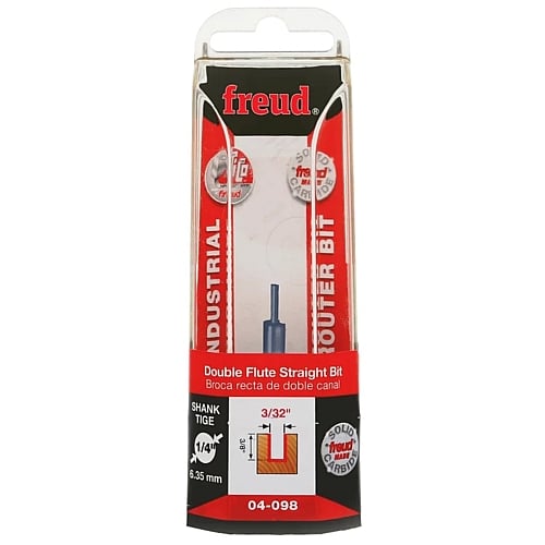 Freud Double Flute Straight Router Bit, D-6.35mm x h-25.4mm x H-76.2mm x A-1/4" | 04-11025P