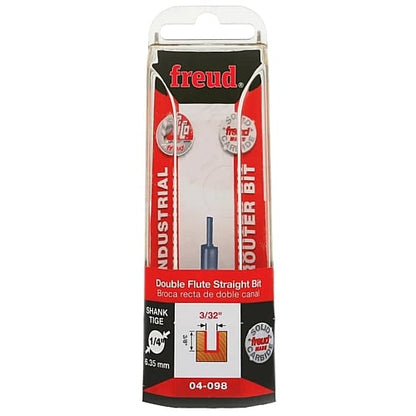 Freud Double Flute Straight Router Bit, D-6.35mm x h-25.4mm x H-76.2mm x A-1/4" | 04-11025P