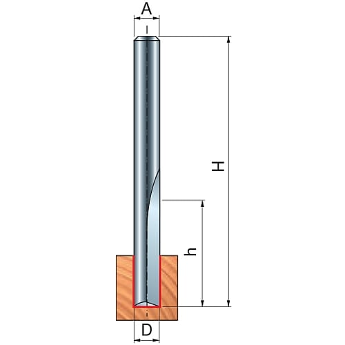 Freud Double Flute Straight Router Bit, D-6.35mm x h-25.4mm x H-76.2mm x A-1/4" | 04-11025P