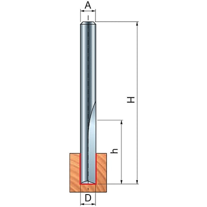 Freud Double Flute Straight Router Bit, D-6.35mm x h-25.4mm x H-76.2mm x A-1/4" | 04-11025P