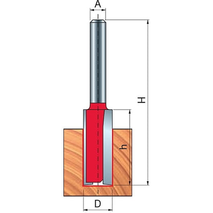 Freud Double Flute Straight Router Bit, D-15.88mm x h-31.8mm x H-71.8mm x A-1/2" | 12-13850P