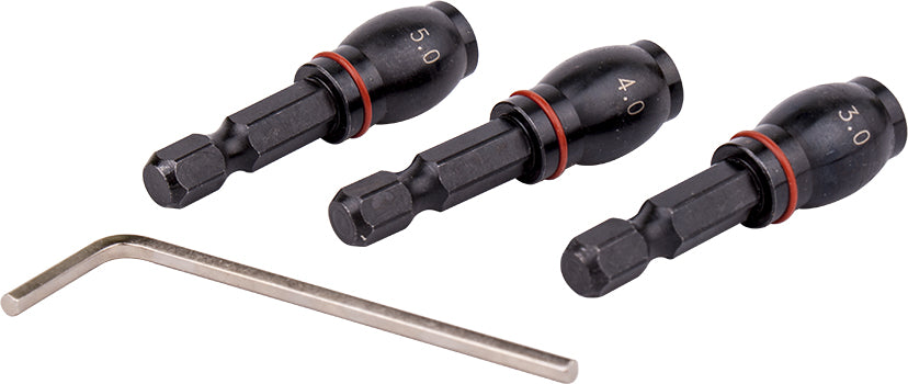 Drill bit adaptor set 3pc 3.4.5mm fem rnd- grub screw type 1/4'm hex s(T AD0345)