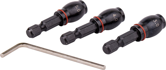 Drill bit adaptor set 3pc 3.4.5mm fem rnd- grub screw type 1/4'm hex s(T AD0345)