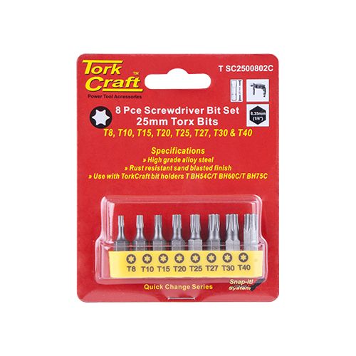S/driver bit set 8pce torx t8-t40(T SC2500802C)