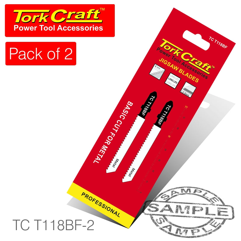 T-shank jigsaw blade for metal 2mm 12tpi 75mm 2pc(TC T118BF-2)