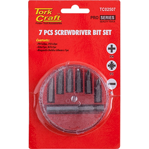 Tork Craft 7Pc PZ, PH & SL 25mm Insert Bit Set Incl. Magnetic Bit Holder | TC02507