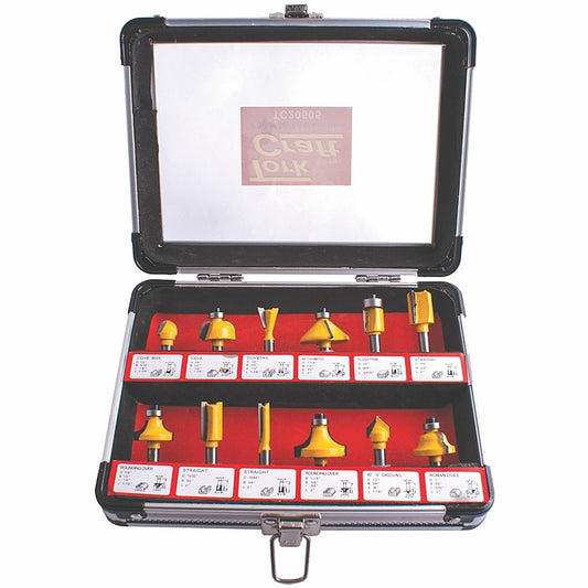 Tork Craft 12 Piece Router Bit Set, 1/4″ Shank, Aluminium Case | TC20505