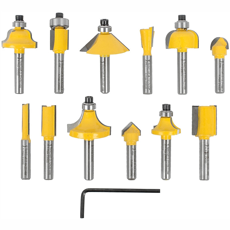Tork Craft 12Pc Straight & Profile Router Bits Set, 1/4" Shank | TC20506