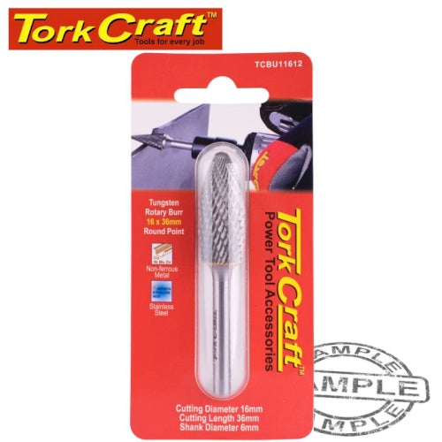 Rotary burr tungsten 16x36x6mm round point