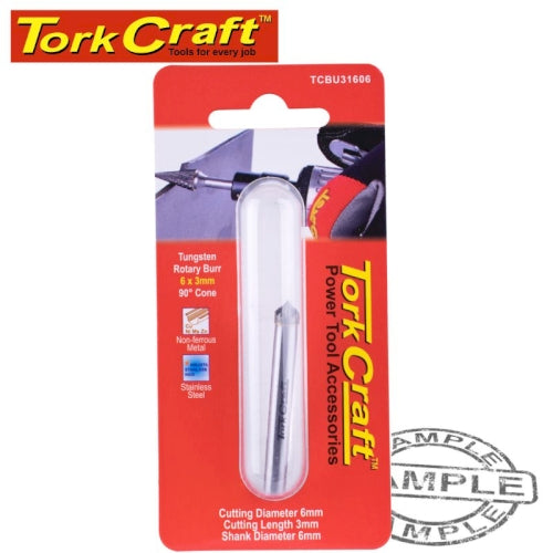 Rotary burr tungsten 6x3x6mm 90 degree cone