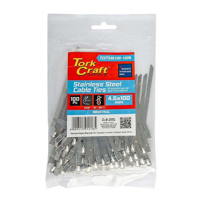 Tork Craft 100Pc Stainless Steel Cable Ties, 4.6 x 100mm (SS304) | TCCTS46100-100N