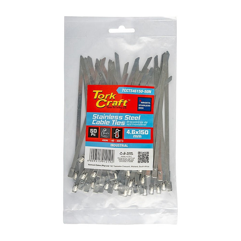 Tork Craft 50Pc Stainless Steel Cable Ties, 4.6 x 150mm (SS304) |  TCCTS46150-50N