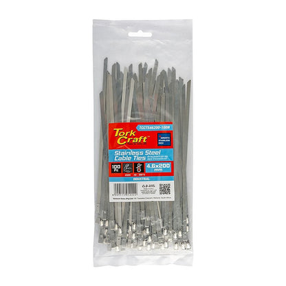 Tork Craft 100Pc Stainless Steel Cable Ties, 4.6 x 200mm (SS304) |  TCCTS46200-100N