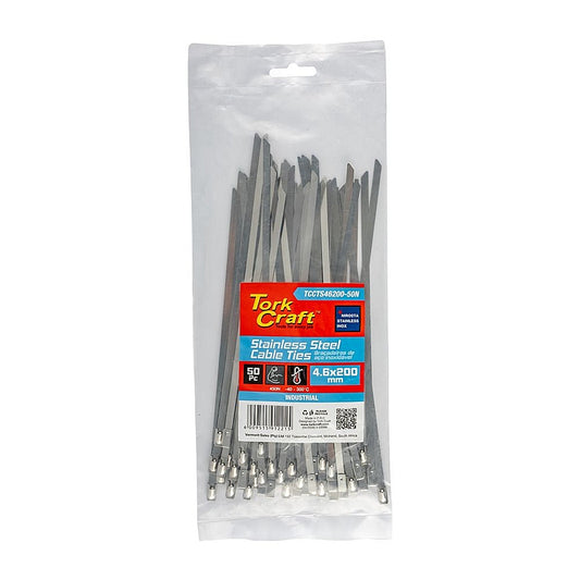Tork Craft 50Pc Stainless Steel Cable Ties, 4.6 x 200mm (SS304) | TCCTS46200-50N