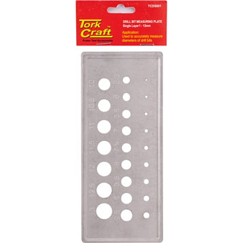 Tork Craft Drill Bit Measuring Plate 1-13mm (0.5 Increments) | TCDS001
