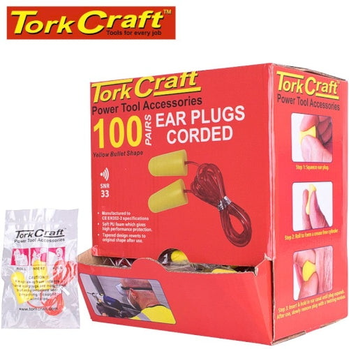 Ear plug corded 1pr poly bag 100 pr per box bullet shape yellow