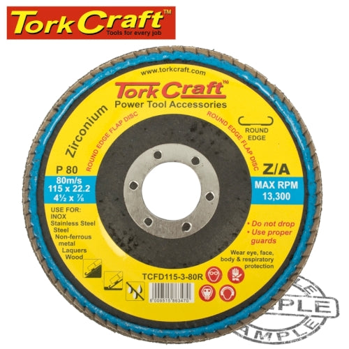 Flap disc round edge zirconium 115mm 80 grit flat
