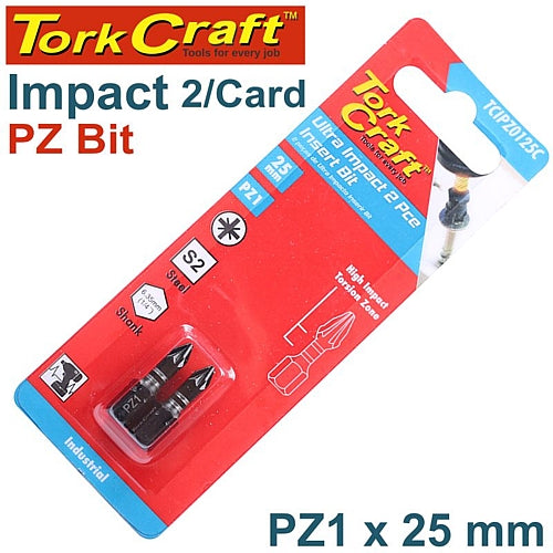 Tork Craft 2/Pk POZI No. 1 x 25mm Impact Insert Bit | TCIPZ0125C