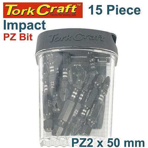 Tork Craft 15Pc POZI No. 2 x 50mm Impact Insert Bits (Tic-Tac Case) | TCIPZ025015